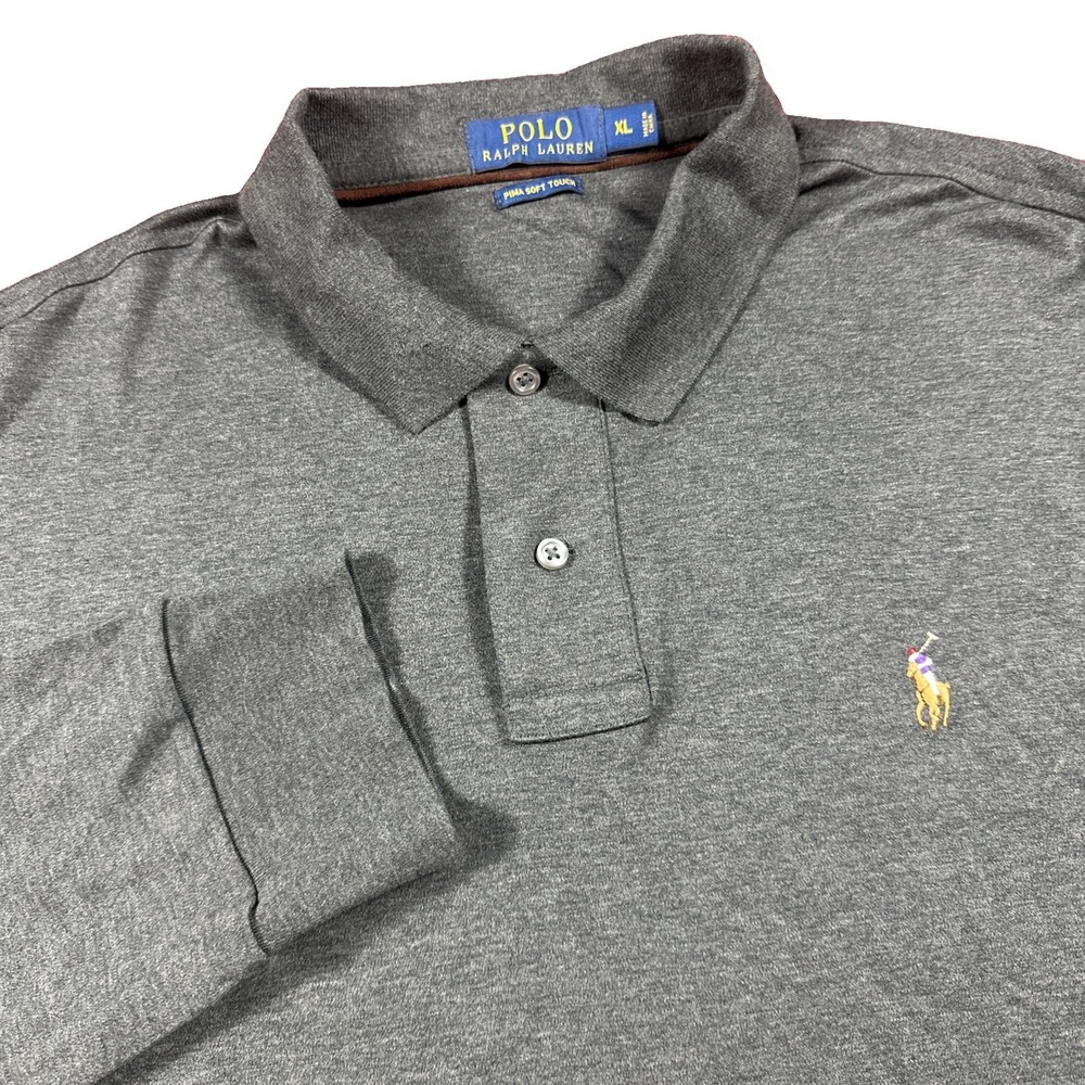 Polo Ralph Lauren Pima Soft Touch Polo Shirt Long Sleeve Casual Preppy XL Gray